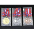 KMSメダル-B型 φ50mmメダル　プラケース入り　蝶リボン付き：大会の記念に１個から販売、金メダル・銀メダル・銅メダル、優勝メダル