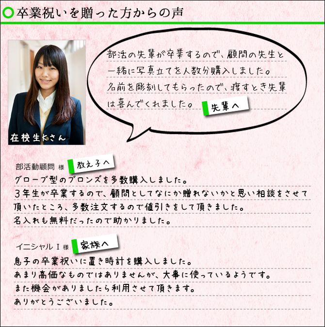 卒業祝いを贈られた方からの声