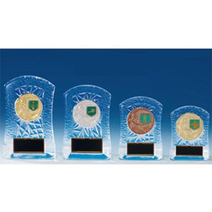 画像: KV5444:金・銀・銅の色分けが可能です。各種大会に使用していただけるポッティングマーク交換式クリスタル楯