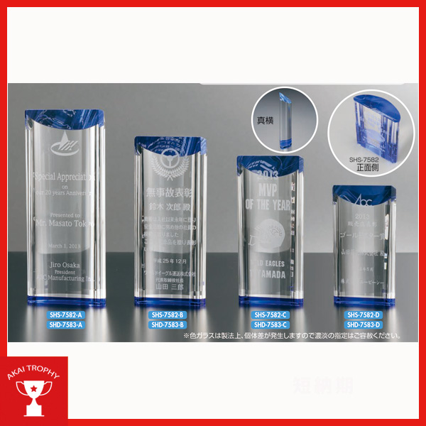 ガラス製 表彰楯 2　SHS-7582 Cサイズ 表彰記念盾 光学ガラス製2D加工記念盾 DVOS456_2Dシリーズ（高さ180